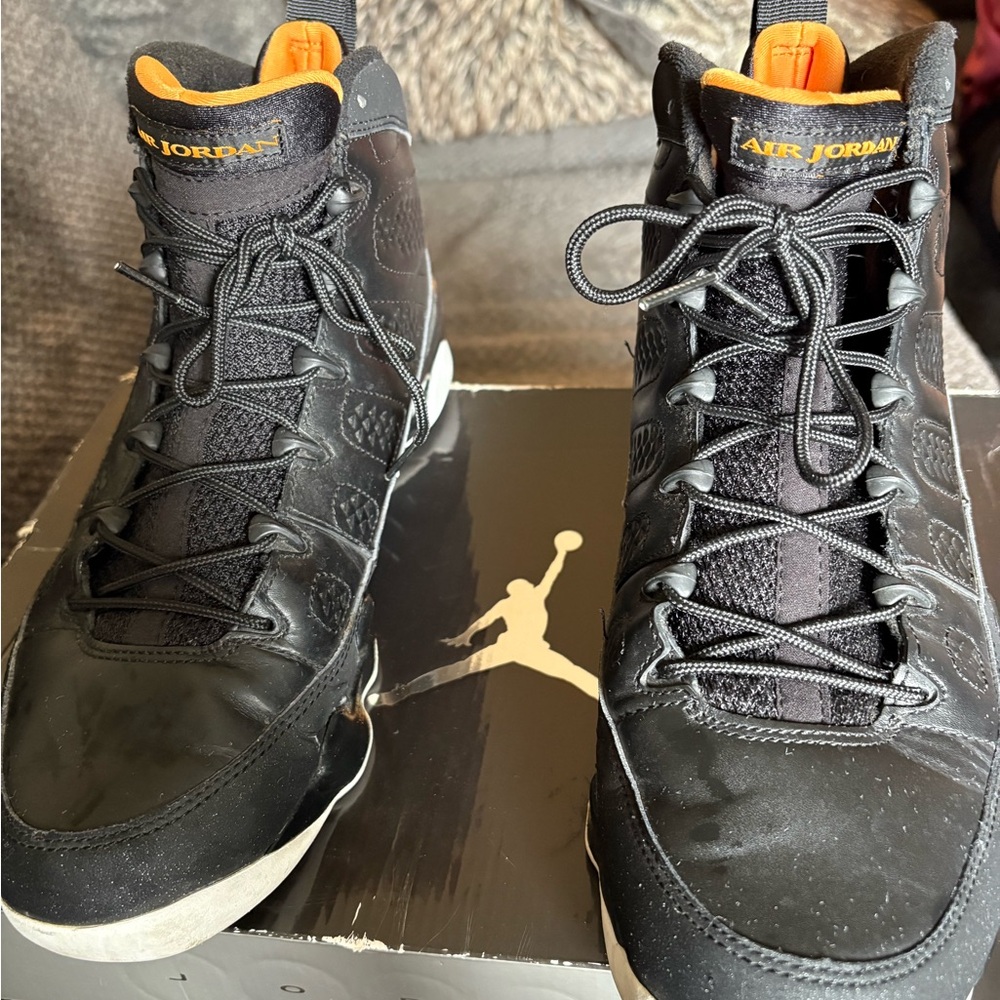 Jordan Black and Orange High-Top Sneakers
